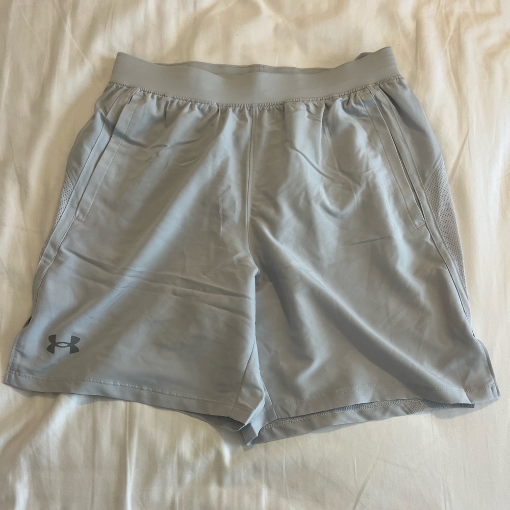 NWT - Under Armor light blue white athletic shorts men’s